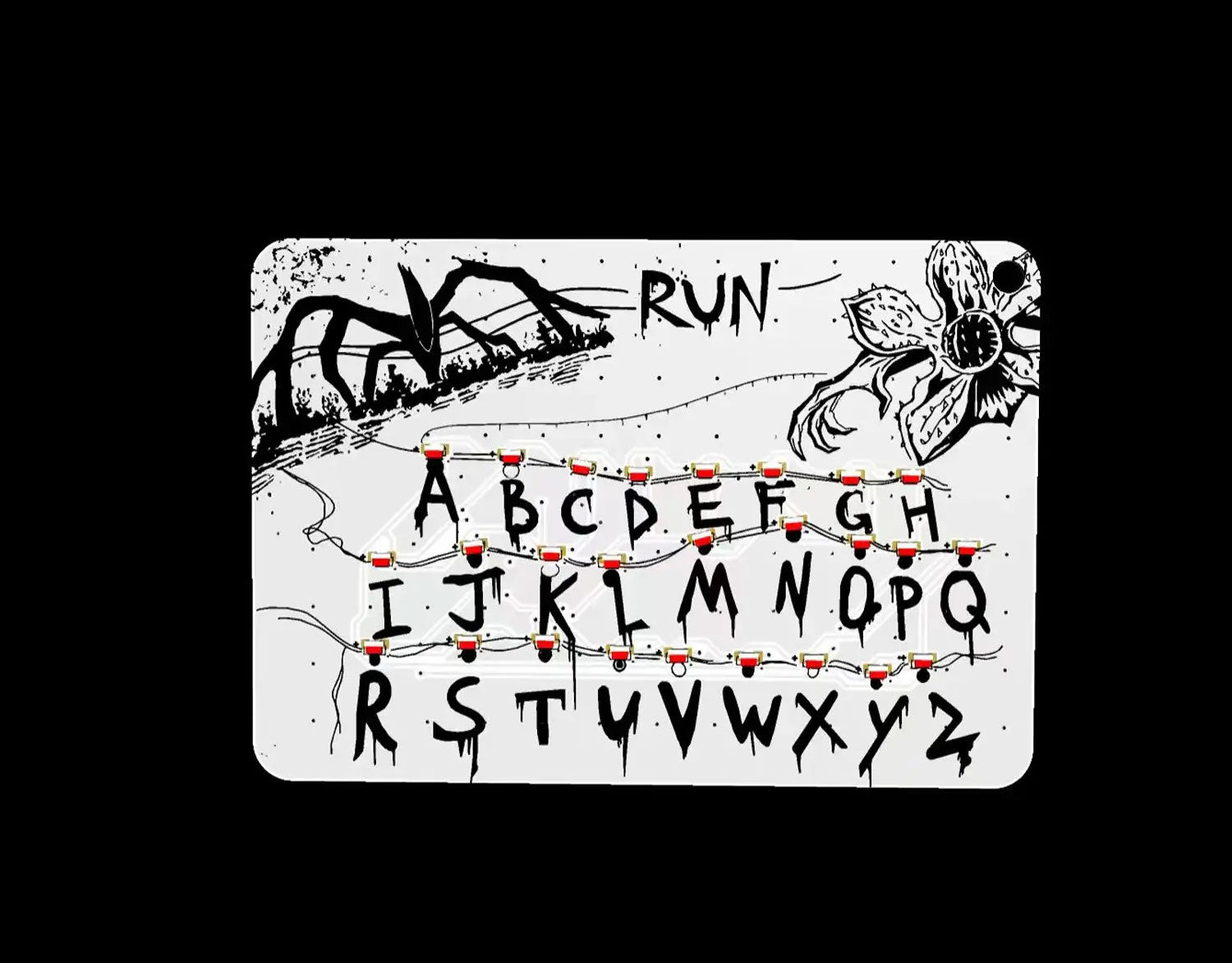 Front view of MagFan™ 80s sci-fi magnet with red neon text styling.